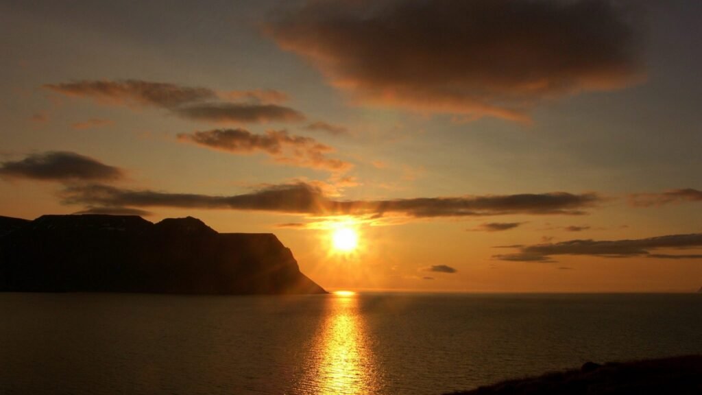 Midnight Sun is in the Westfjords in Iceland in June